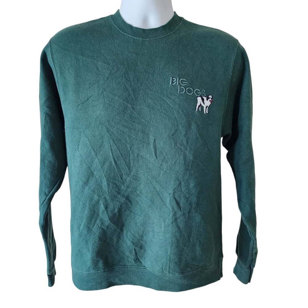Vintage Big Dogs Crewneck Sweatshirt Green Men's Small Embroidered Logo USA Dog